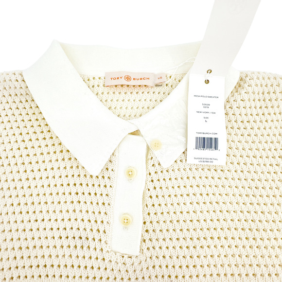 TORY BURCH Mesh Polo Sweater in White L - Picture 3 of 8